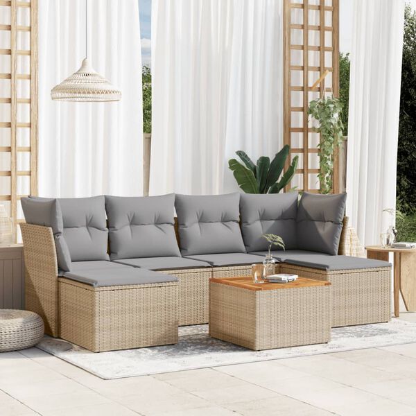 vidaXL Salon de jardin avec coussins 7pcs m&eacute;lange beige r&eacute;sine tress&eacute;e