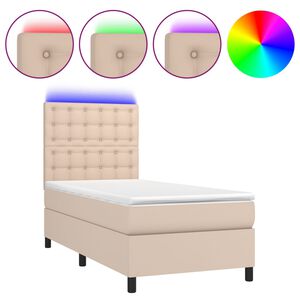 vidaXL Sommier &agrave; lattes de lit avec matelas et LED Cappuccino 90x200cm