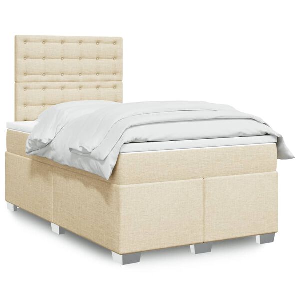 vidaXL Sommier &agrave; lattes de lit avec matelas cr&egrave;me 120x190 cm tissu