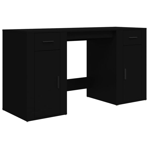 vidaXL Bureau avec armoire noir bois d'ing&eacute;nierie
