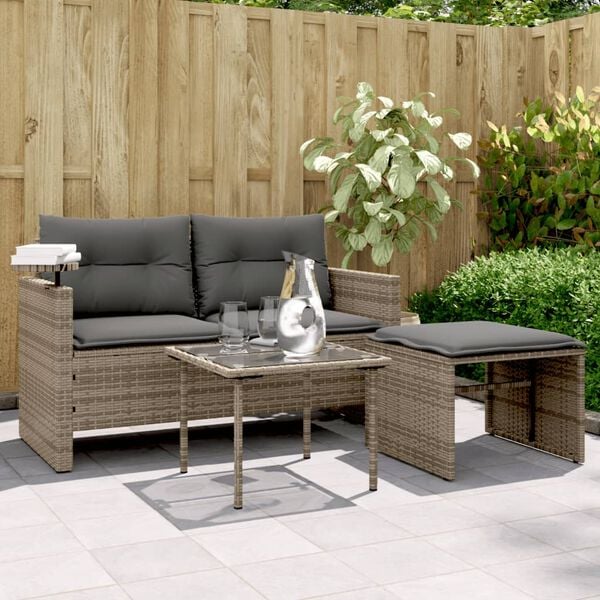vidaXL Salon de jardin avec coussins 3 pcs gris r&eacute;sine tress&eacute;e