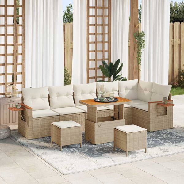 vidaXL Ensemble de canap&eacute; de jardin avec coussin 9 pcs Beige et cr&egrave;me