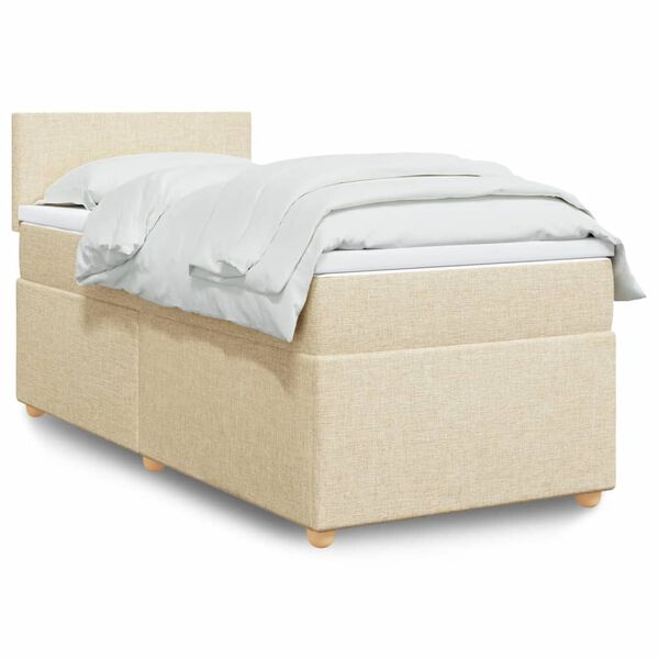 vidaXL Sommier &agrave; lattes de lit et matelas Cr&egrave;me 90x190 cm Tissu