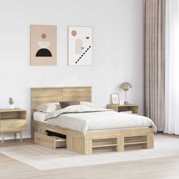 vidaXL Cadre de lit Ch&ecirc;ne Sonoma 137 x 203 cm Bois d'ing&eacute;nierie
