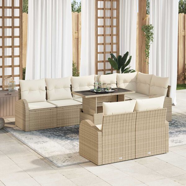 vidaXL Ensemble de canap&eacute; de jardin 9 pcs Beige Poly rotin