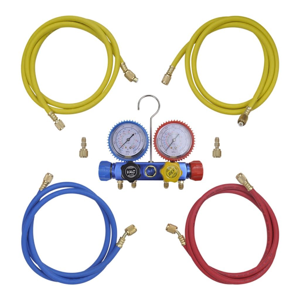 Set Manifold 4 Voies VidaXL Pour Climatisation - Mallette Avec Manomètres - Flexibles 152 Cm - R134/R410a/R22/R407c