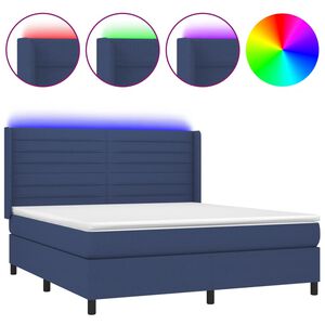 vidaXL Sommier &agrave; lattes de lit matelas et LED Bleu 160x200 cm Tissu