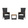 vidaXL Ensemble &agrave; manger de jardin avec coussins 3 pcs Noir