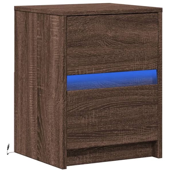 vidaXL Armoire de chevet et lumi&egrave;res LED ch&ecirc;ne marron bois ing&eacute;nierie