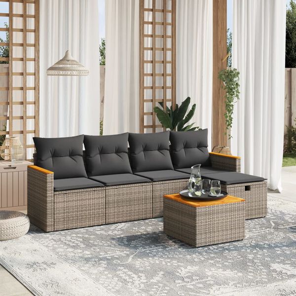 vidaXL Salon de jardin 6 pcs avec coussins gris r&eacute;sine tress&eacute;e