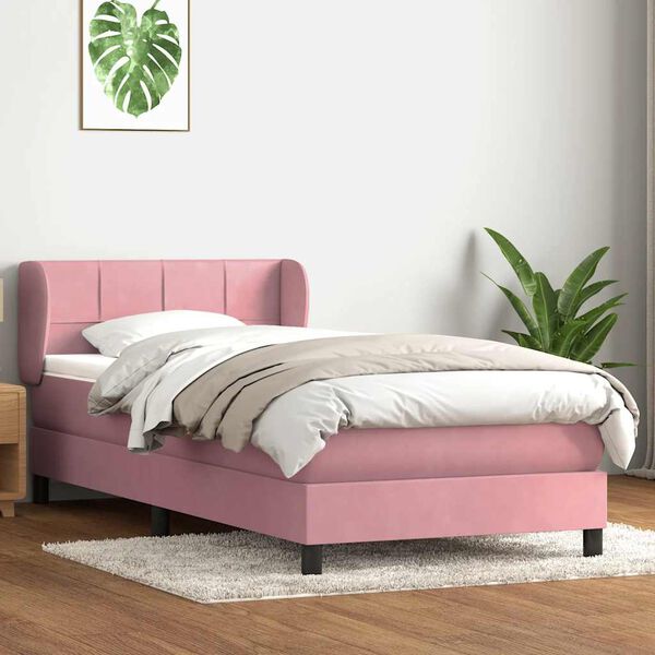 vidaXL Sommier &agrave; lattes de lit avec matelas rose 90x220 cm velours