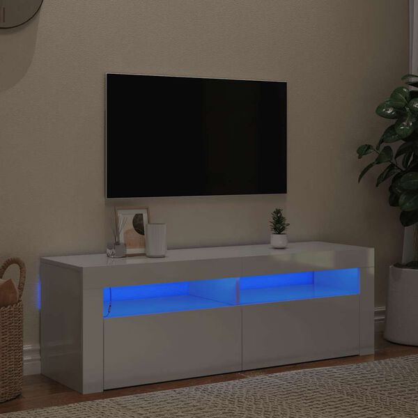 vidaXL Meuble TV avec lumi&egrave;res LED blanc brillant 120x35x40 cm