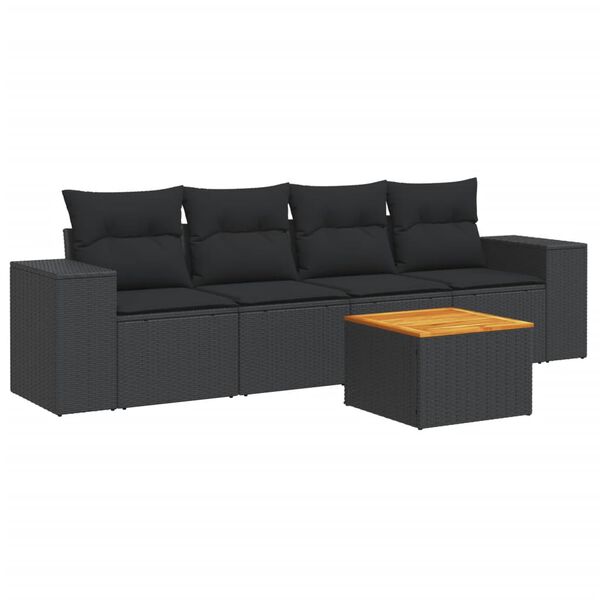 vidaXL Salon de jardin 5 pcs avec coussins noir r&eacute;sine tress&eacute;e