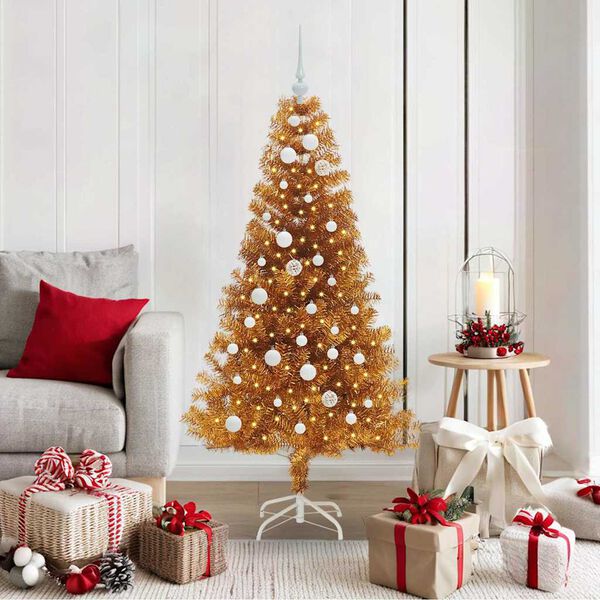 vidaXL Sapin de Noël avec 150 LED avec support Doré 150 cm PET