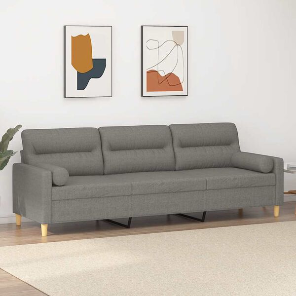 vidaXL Canap&eacute; 3 places et oreillers et coussins Gris fonc&eacute; 210cm Tissu