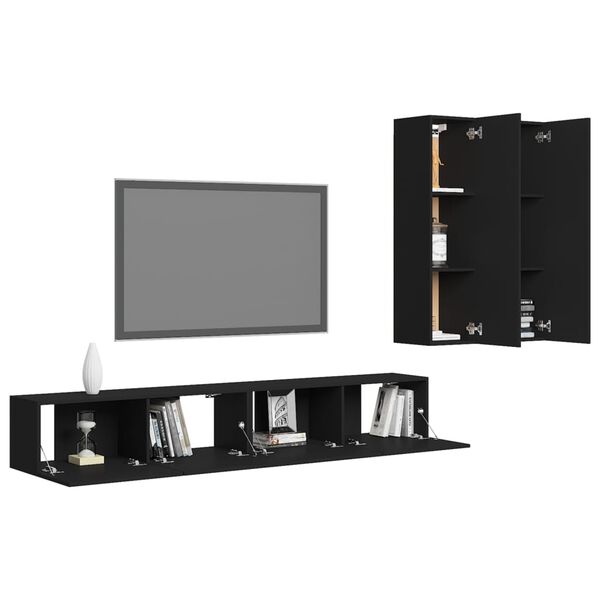 vidaXL Ensemble de meubles TV 4 pcs Noir Bois d'ing&eacute;nierie