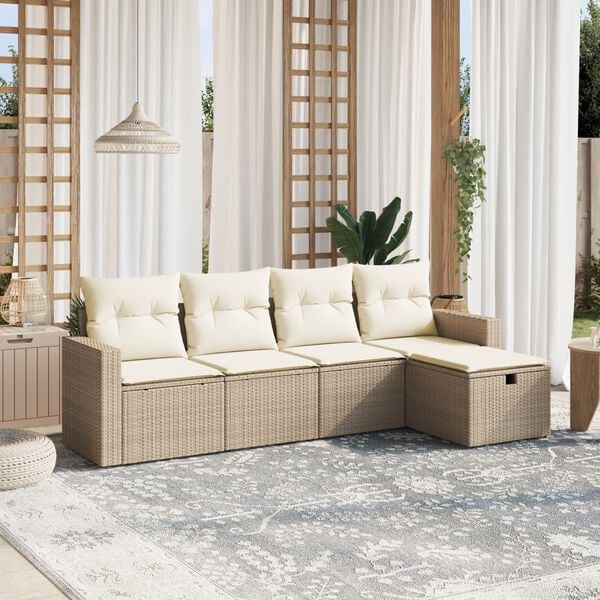 vidaXL Salon de jardin avec coussins 5 pcs beige r&eacute;sine tress&eacute;e