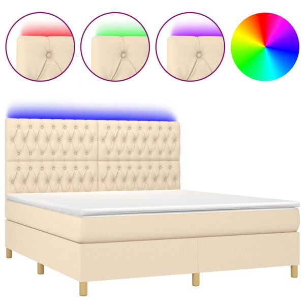 vidaXL Sommier &agrave; lattes de lit et matelas et LED Cr&egrave;me 160x200cm Tissu
