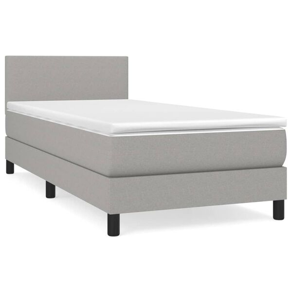 vidaXL Sommier &agrave; lattes de lit et matelas Gris clair 90x190 cm Tissu
