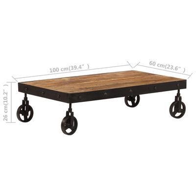 vidaXL Table basse avec roulettes Bois de manguier massif 100x60x26 cm