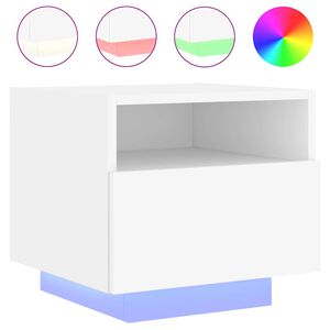 vidaXL Table de chevet avec lumi&egrave;res LED blanc 40x39x37 cm