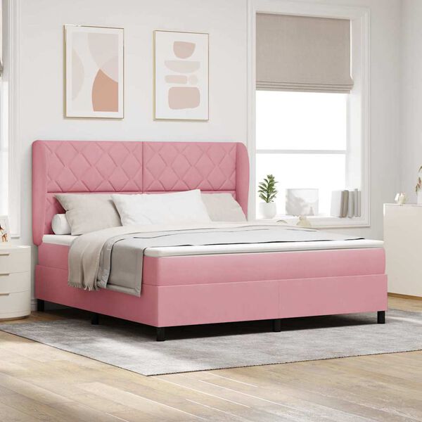 vidaXL Lit &agrave; ressorts avec matelas Rose 200 x 180 cm Polyester
