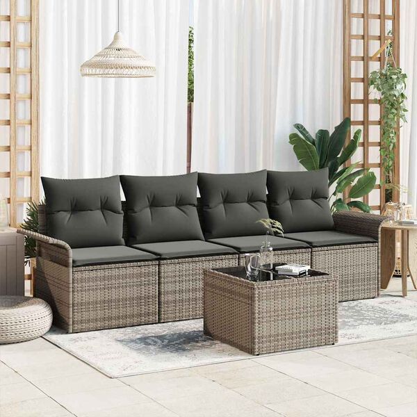 vidaXL Ensemble de canap&eacute; de jardin avec coussin 5 pcs Gris polyrotin