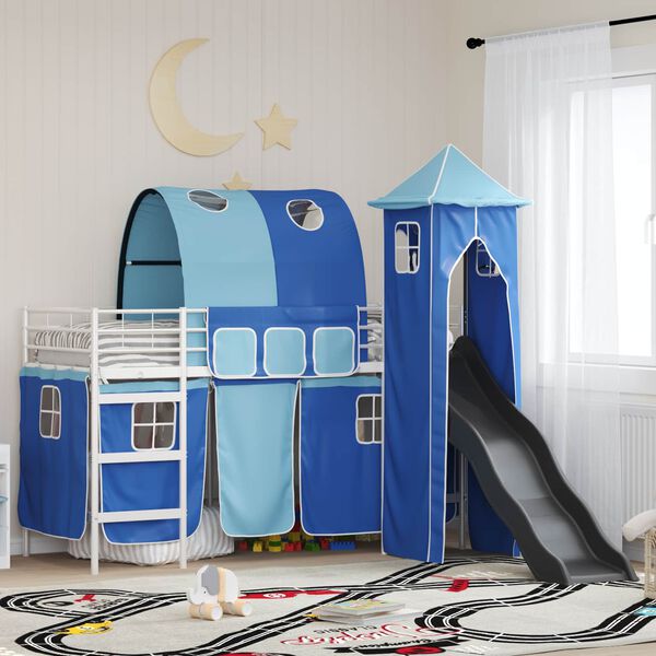 vidaXL Lit mezzanine pour enfants Blanc et Bleu 74,5 x 190 cm M&eacute;tал