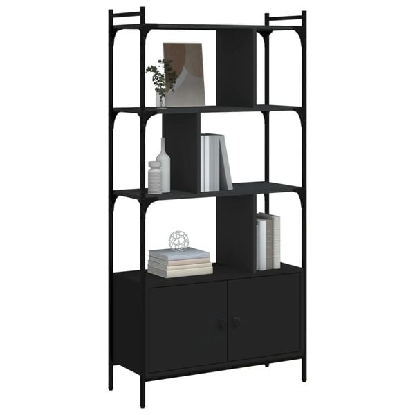 vidaXL Biblioth&egrave;que avec portes noir 76,5x30x154,5cm bois d'ing&eacute;nierie