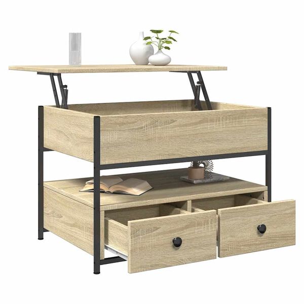 vidaXL Table basse chêne sonoma 70x50x50 cm bois d'ingénierie et métal