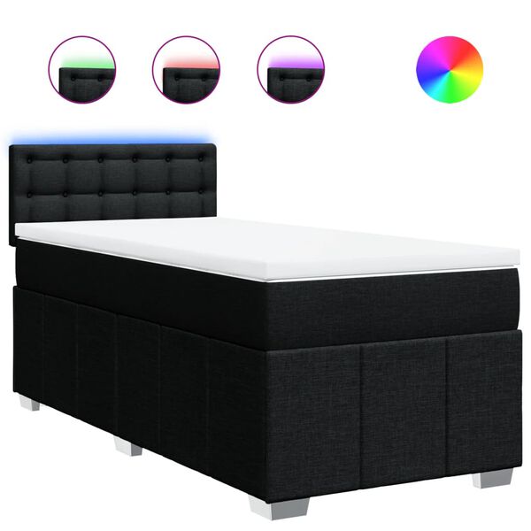 vidaXL Sommier &agrave; lattes de lit avec matelas Noir 90x190 cm Tissu