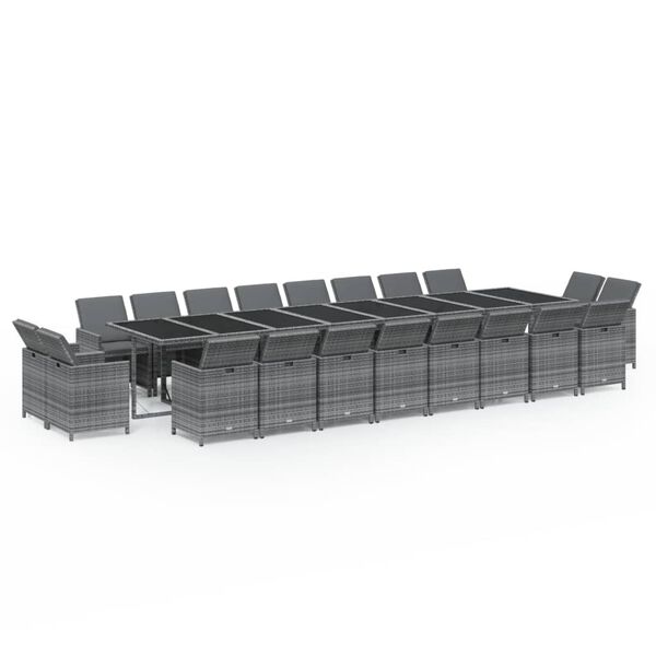 vidaXL Ensemble &agrave; manger de jardin coussins 21 pcs Gris R&eacute;sine tress&eacute;e