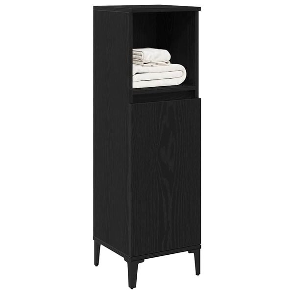 vidaXL Cabinet de salle de bain avec porte Ch&ecirc;ne noir 30 x 30 x 100 cm