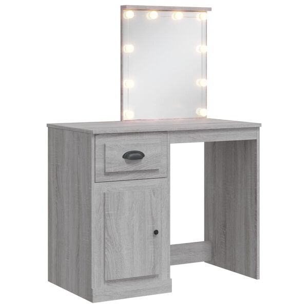 vidaXL Coiffeuse avec lumières LED sonoma gris 90x42x132,5 cm