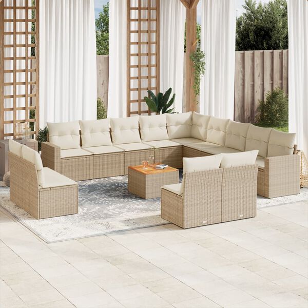 vidaXL Salon de jardin avec coussins 14 pcs beige r&eacute;sine tress&eacute;e