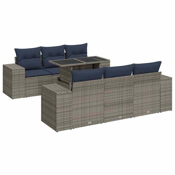 vidaXL Salon de jardin avec coussins 7 pcs gris résine tressée acacia