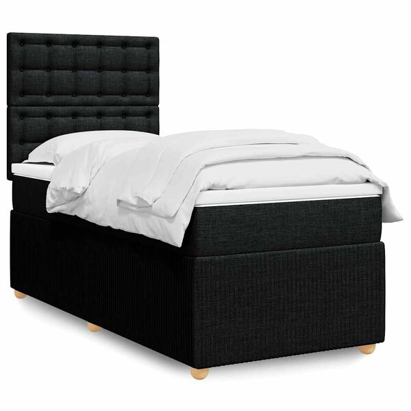 vidaXL Sommier &agrave; lattes de lit avec matelas Noir 90x200 cm Tissu