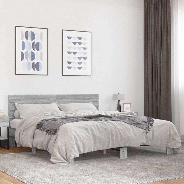 vidaXL Cadre de lit sans matelas sonoma gris 200x200 cm