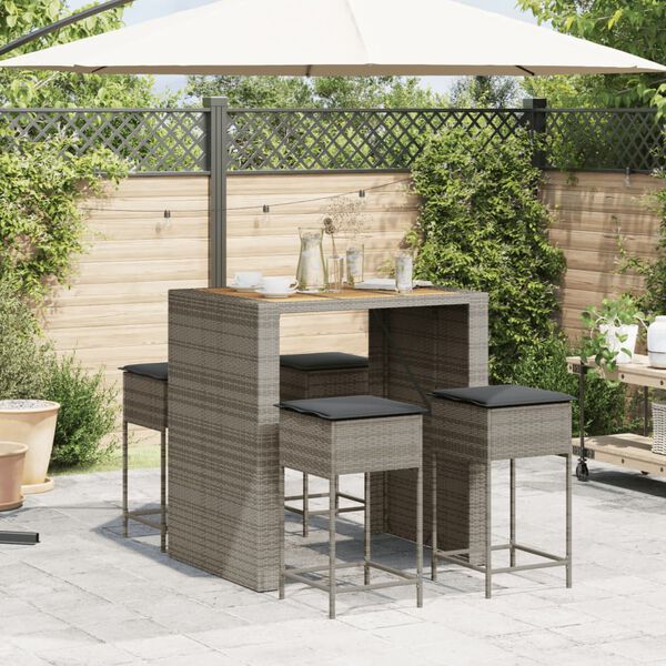 vidaXL Ensemble de bar de jardin 5 pcs avec coussins gris poly rotin