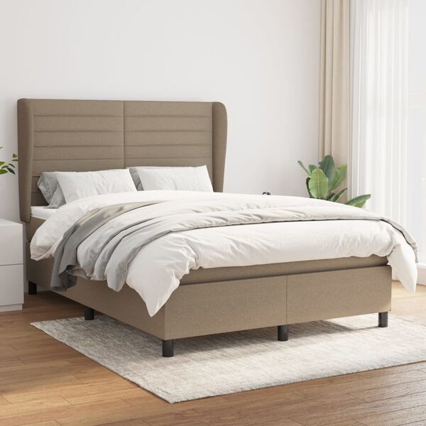 vidaXL Sommier &agrave; lattes de lit avec matelas Taupe 140x200 cm Tissu