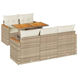 vidaXL Salon de jardin 6 pcs avec coussins beige r&eacute;sine tress&eacute;e acacia