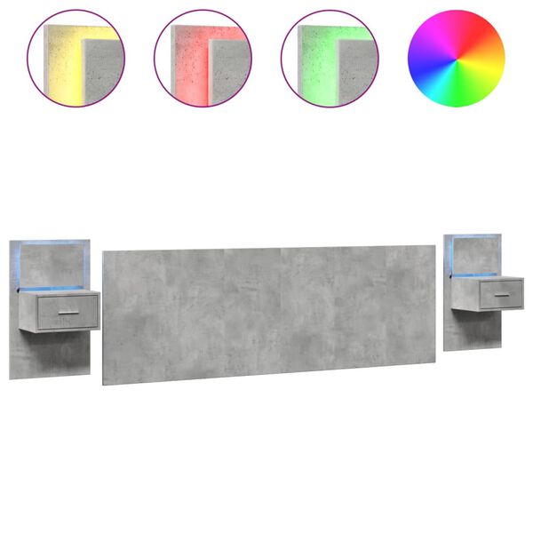 vidaXL T&ecirc;te de lit avec armoires gris b&eacute;ton 240 cm bois d'ing&eacute;nierie