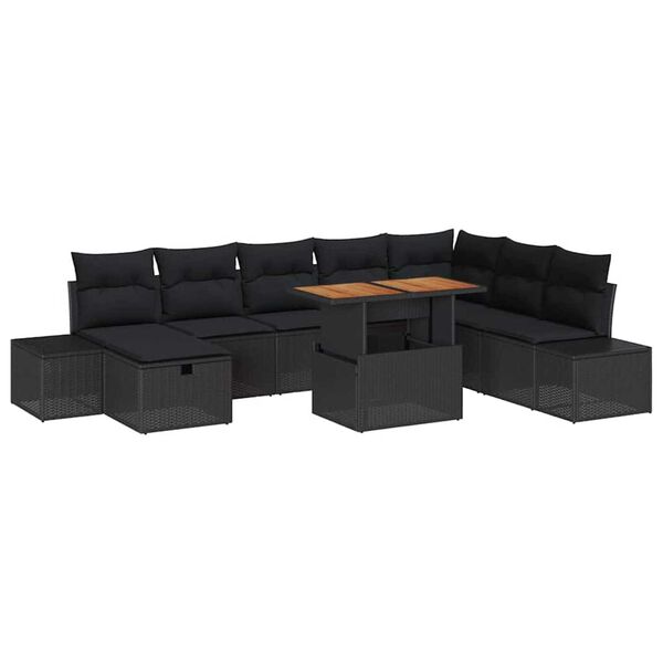 vidaXL Ensemble de canap&eacute; de jardin 9 pcs Noir Poly rotin