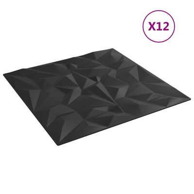 vidaXL Panneaux muraux 12 pcs noir 50x50 cm XPS 3 m² améthyste