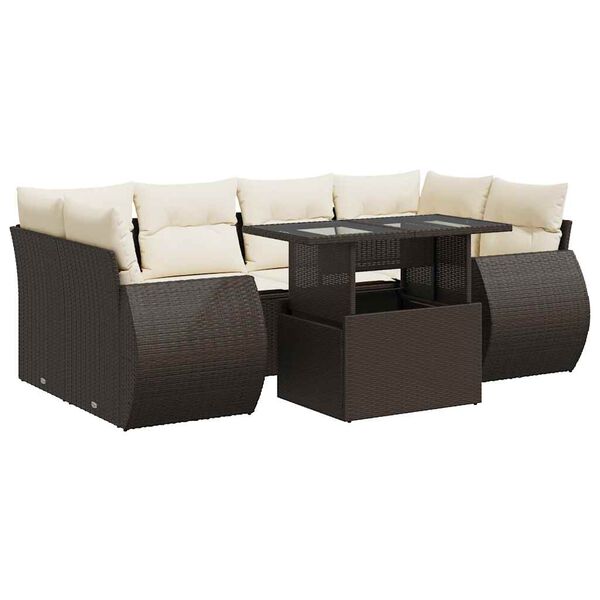 vidaXL Salon de jardin avec coussins 7 pcs marron r&eacute;sine tress&eacute;e