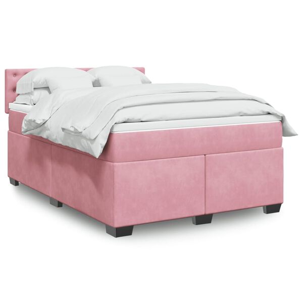vidaXL Sommier &agrave; lattes de lit et matelas rose fonc&eacute; 140x200cm velours