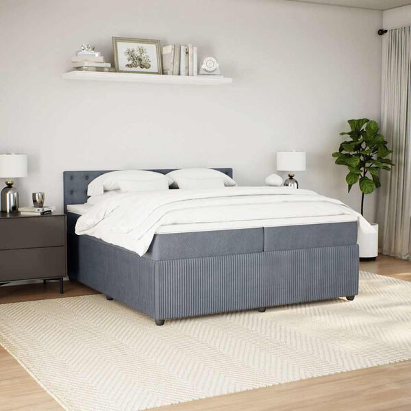 vidaXL Sommier &agrave; lattes de lit et matelas Gris fonc&eacute; 200x200cm Velours