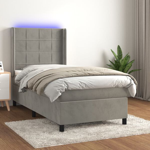 vidaXL Sommier &agrave; lattes de lit matelas et LED Gris clair 100x200 cm
