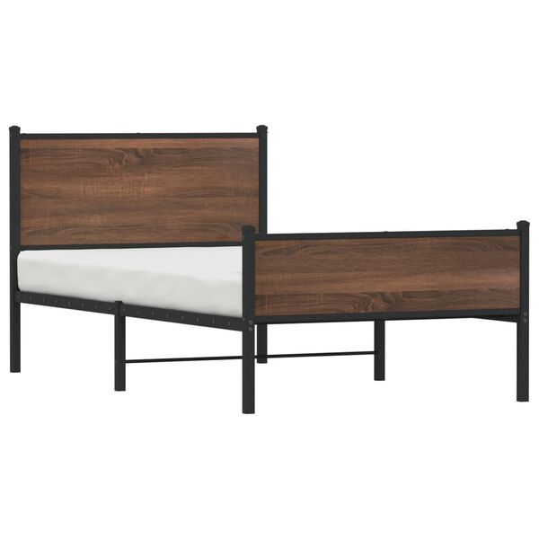vidaXL Cadre de lit en m&eacute;tal sans matelas ch&ecirc;ne marron 100x200 cm