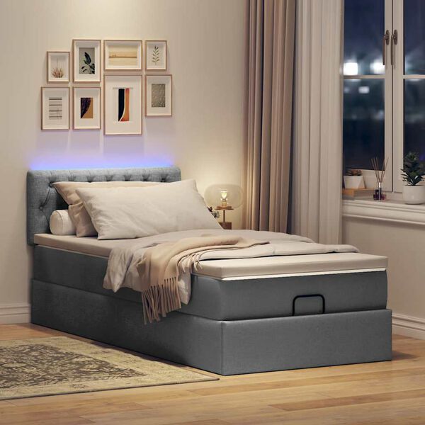 vidaXL Lit ottoman avec matelas et LED Gris fonc&eacute; 80x200cm tissu